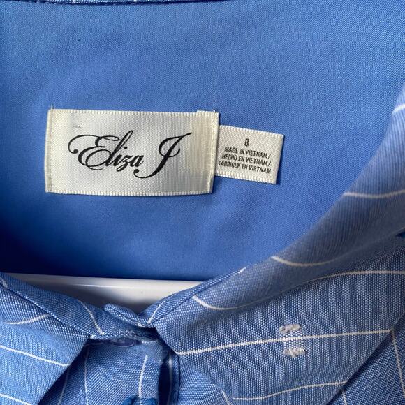 Eliza J. Dress Pinstripe Collared Button Down Shirt Dress Blue Womens Size 8 - Picture 8 of 8